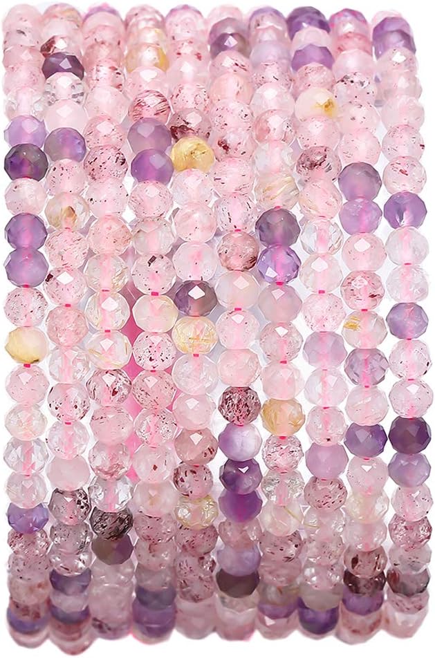 Faceted Natural Purple QuartzRutilated Crystal Stone Rondelle 3x4mm Loose Semi Gemstone Beads for