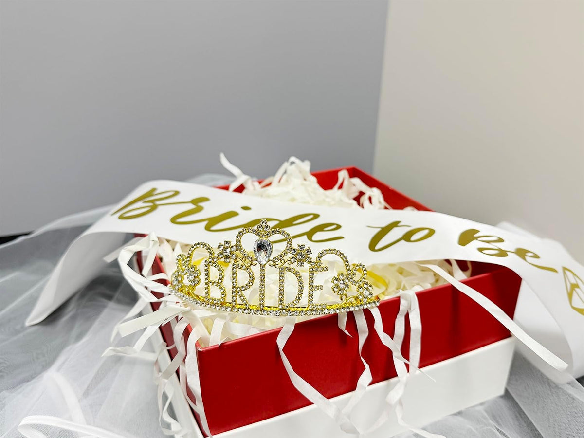 JETKONG 3 Pcs Bachelorette Party Decorations "BRIDE" Crown, Bride to Be Sash&Veil for Women