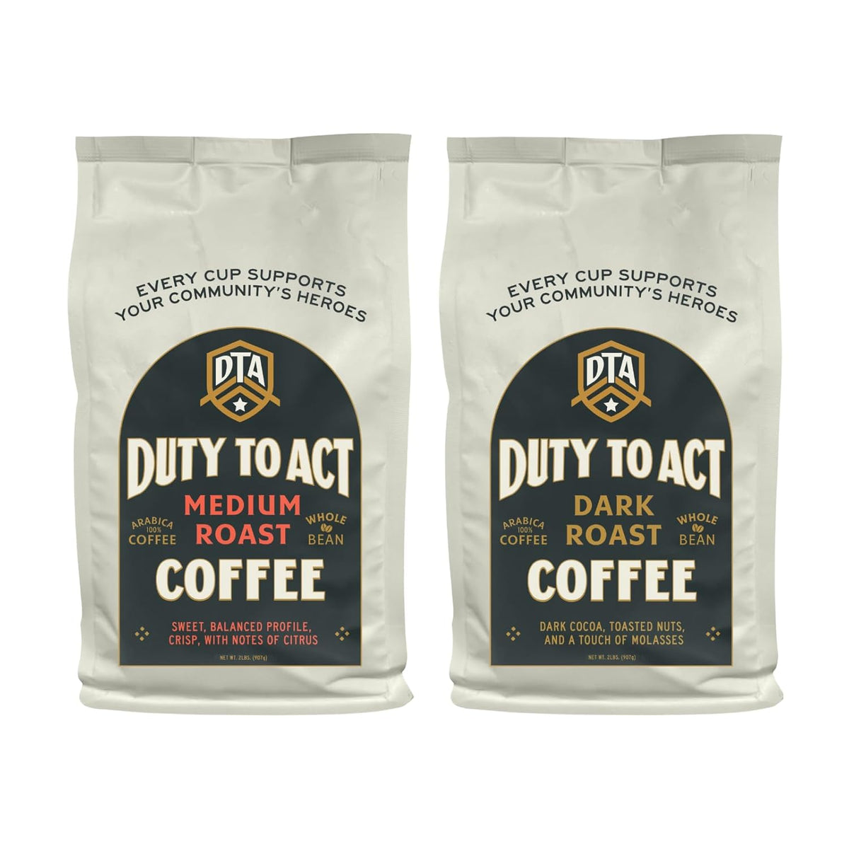 Duty to Act Medium Roast & Dark Roast Whole Bean Coffee, 2 lb. (Variety Pack)
