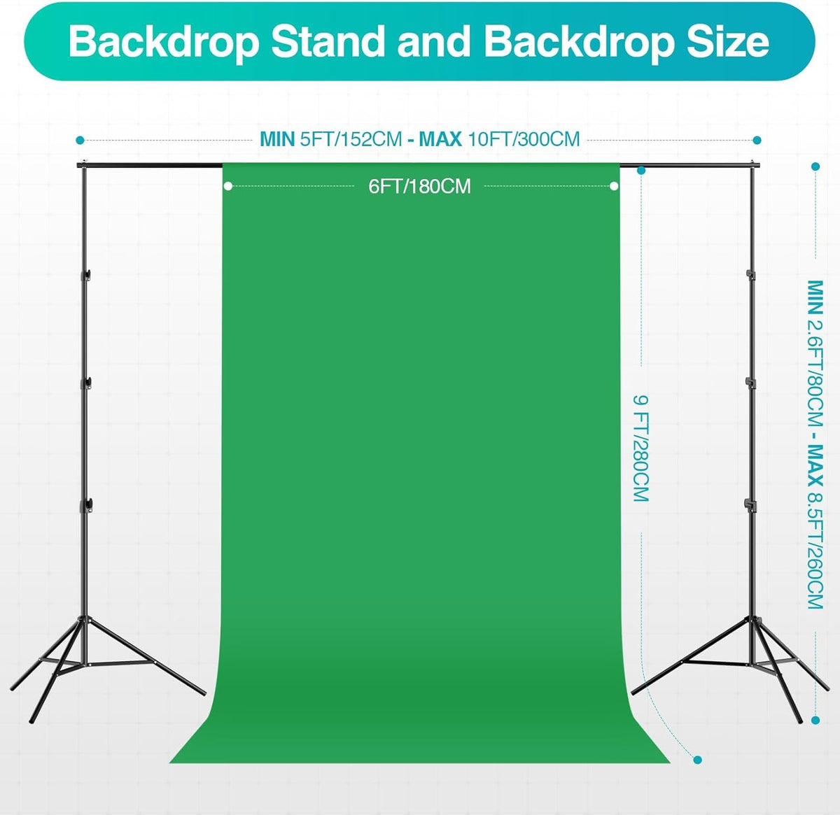 EMART 8.5 x 10 ft Backdrop Support System, Professional Photography Lighting Kit with 50W LED Bulb