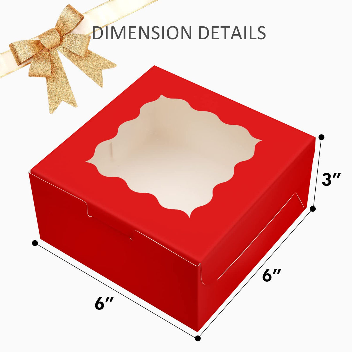 Bakepacker 60pcs Red Bakery Boxes with Window 6x6x3 inches Thick & Cookie Boxes & Sturdy Macaroon