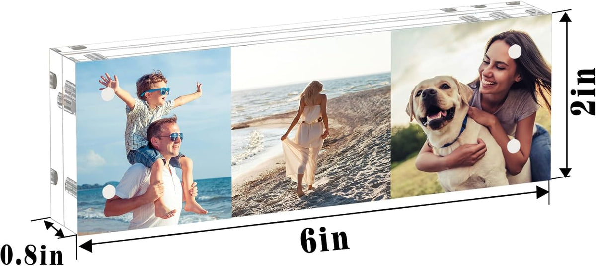 HELPLEX 3 Pack 2x6 Acrylic Picture Frames, 20mm Thicker Frameless Clear Double Sided Magnetic