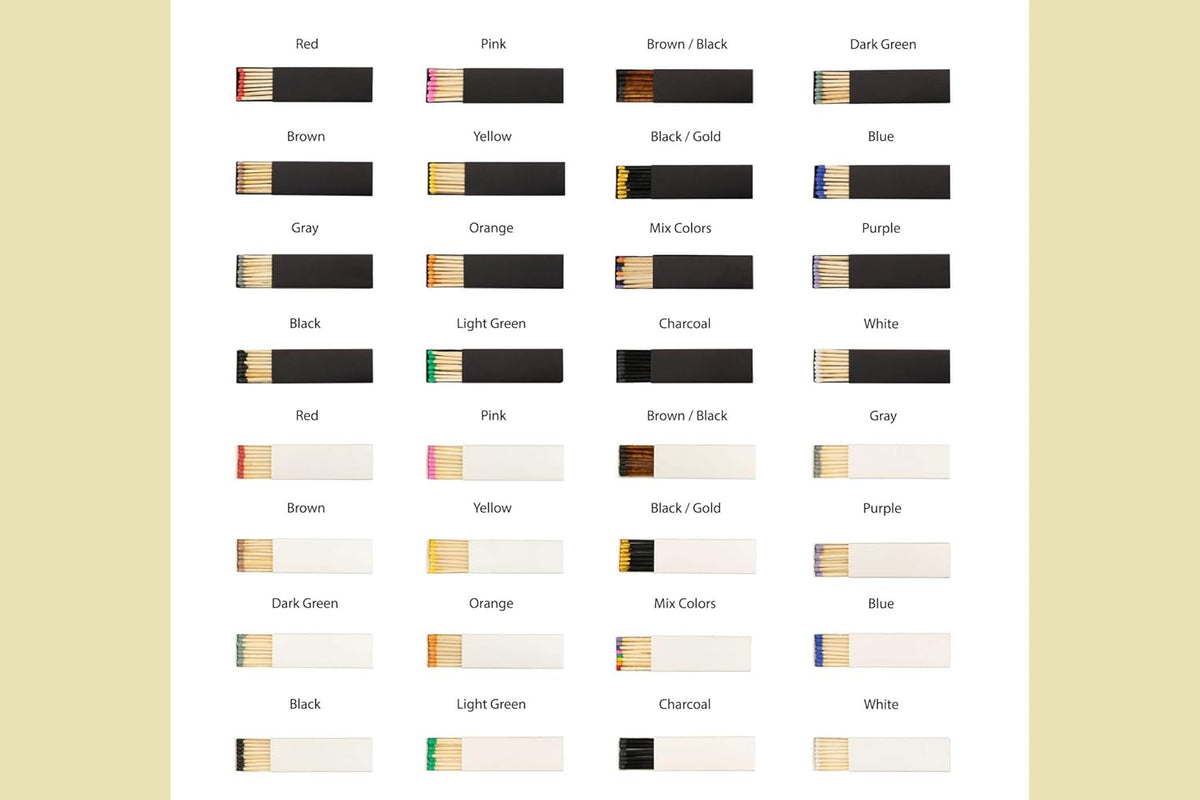 Custom Matchboxes - Set of 10 - Personalized - 2" Inch Long - Colorful Matchsticks - Weddings