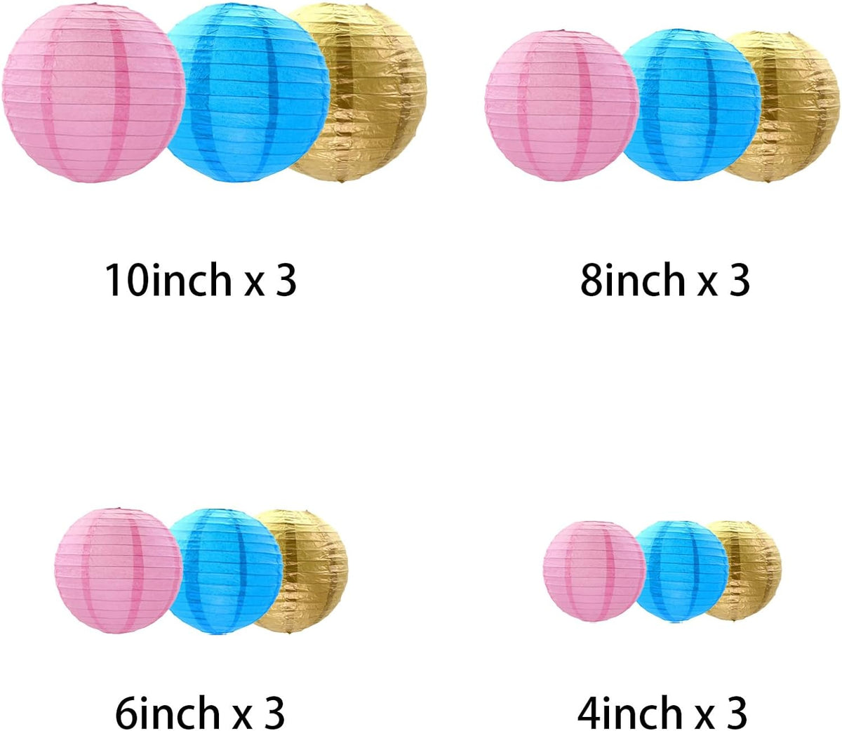 Tim&Lin Gender Reveal Decorations Paper Lanterns, Pink Blue Gold Paper Lanterns Decorative
