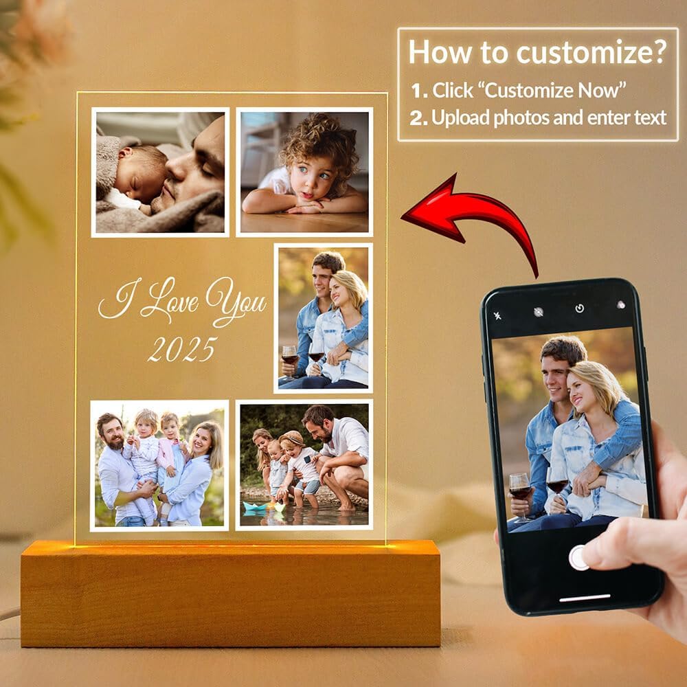 Custom Picture Frames with Photo, Customized Photo Frame with Night Light, Personalized Photo