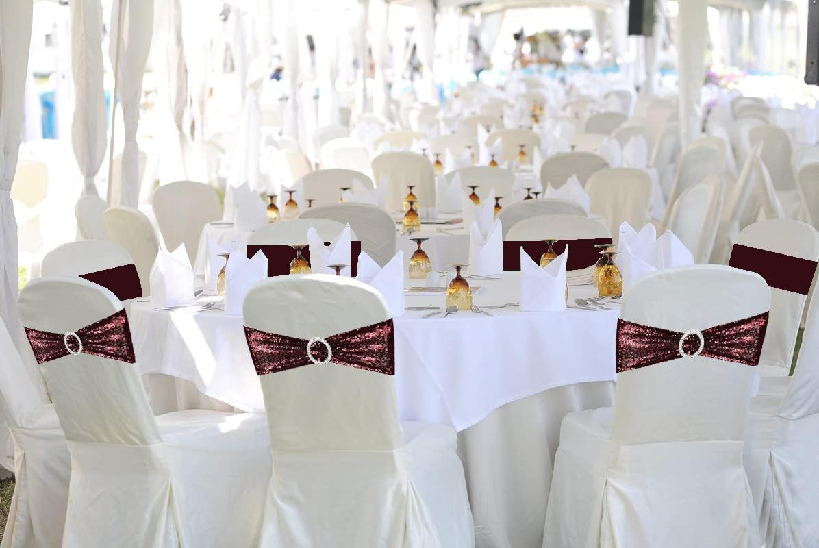 10 Pcs Sequin Chair Sashes Stretch Chair Bands Spandex Polyester Bows for Party Hotel Wedding