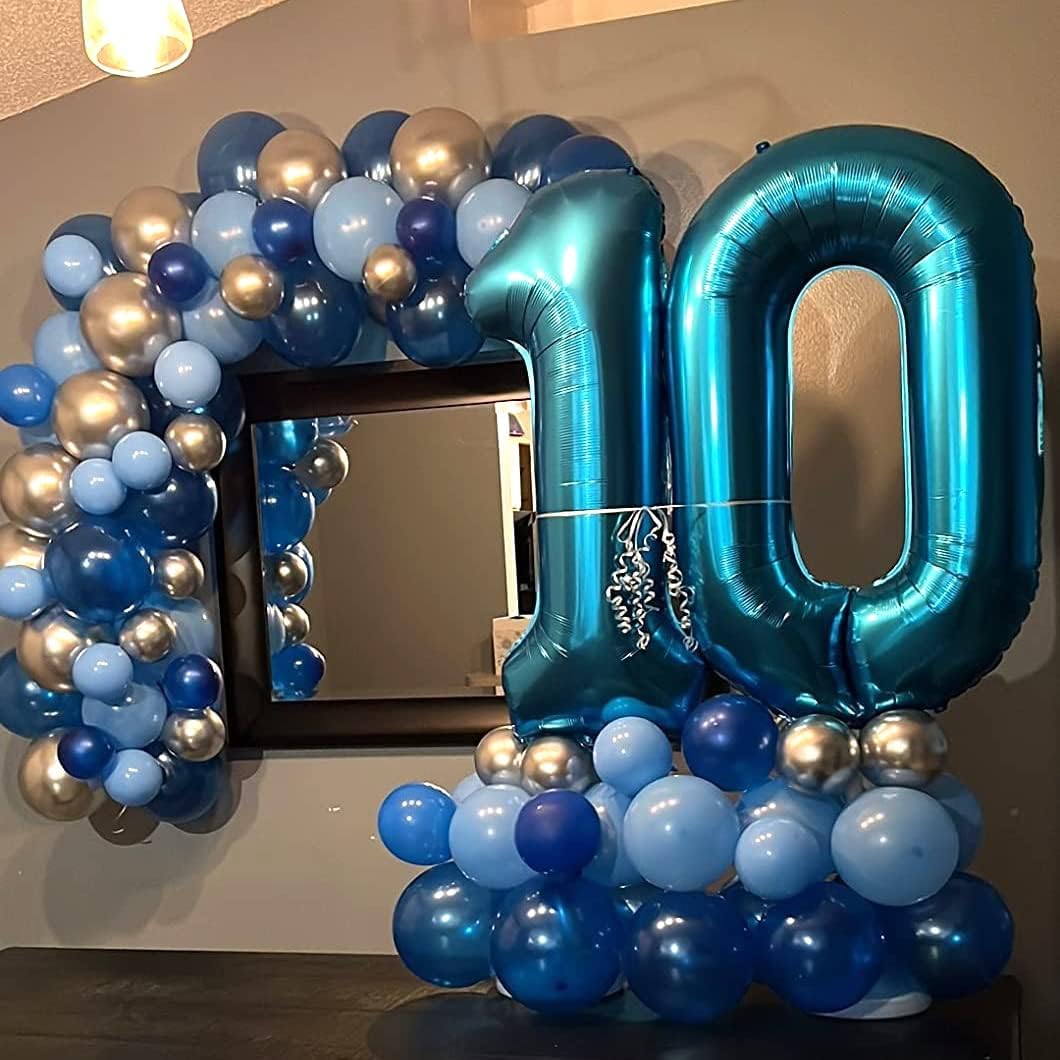 40'' Blue Number 1 Balloons, Giant Self Inflating Foil Number Balloons Set 0-9, Large Digital 1