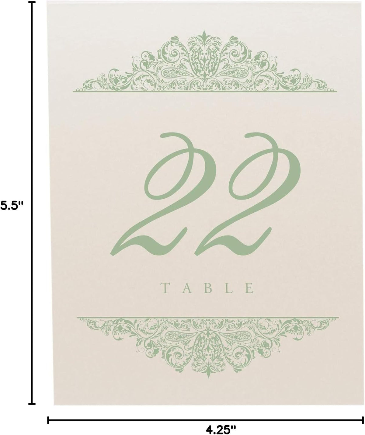 Paisley Wedding Table Numbers (Select Color/Quantity), Champagne, Sage, 1-50, Double Sided, Tent or