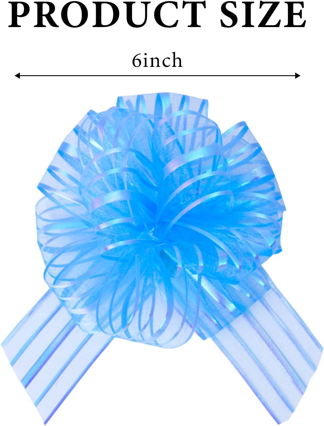 6 Pcs 6 Inch Light Blue Organza Pull Bow – Perfect for Wedding Decoration, Gift Wrapping Baskets