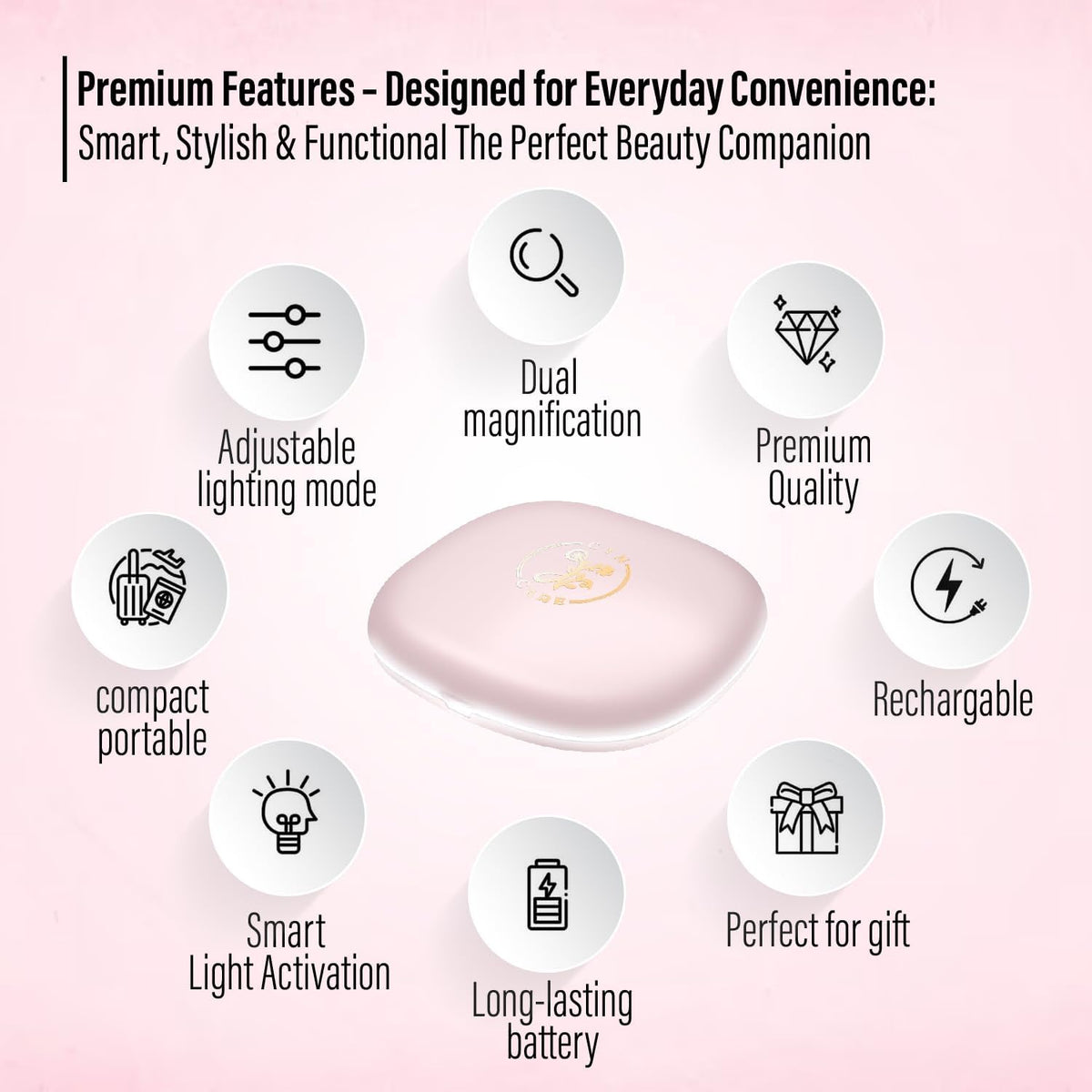 LED Compact Mirror – 1x & 10x Magnification | Travel Makeup Mirror with Adjustable Lighting |