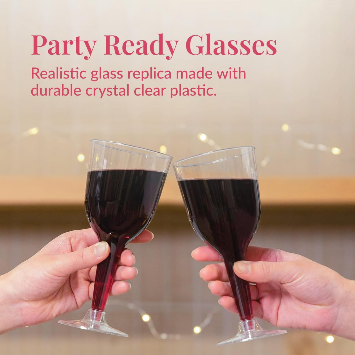 Prestee 24 Clear Stemmed Plastic Wine Glasses - 10 oz Disposable Wine Glasses for Parties - Plastic