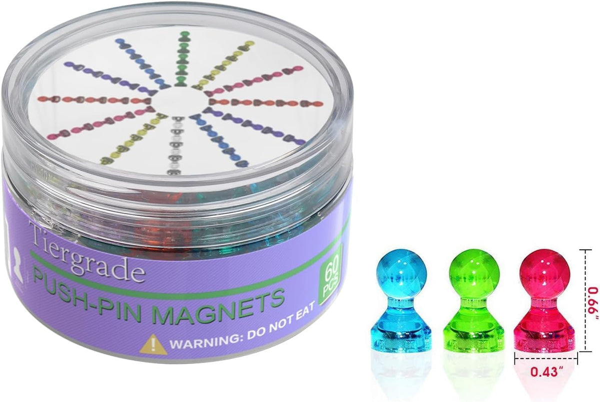 Push Pin Magnets - Tiergrade 120 Pack 7 Assorted Color Strong, Office, Use at Kitchen Home and