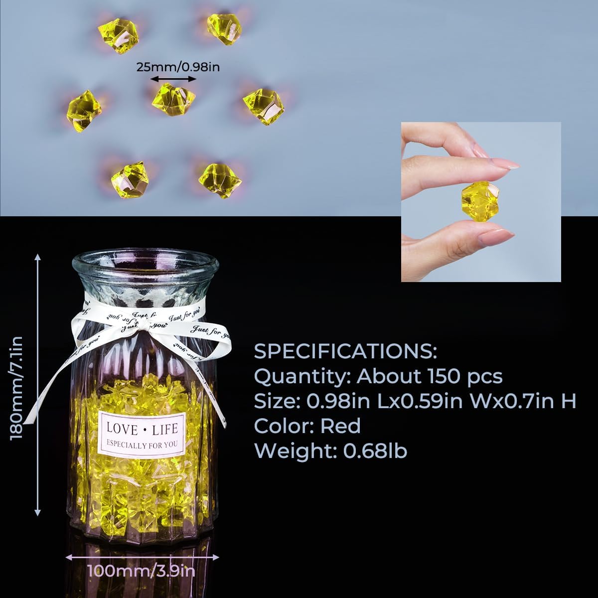 Babenest Acrylic Crushed Ice Rocks, 150 PCS Fake Crystals Plastic Ice Cubes Diamonds Gems for Vase