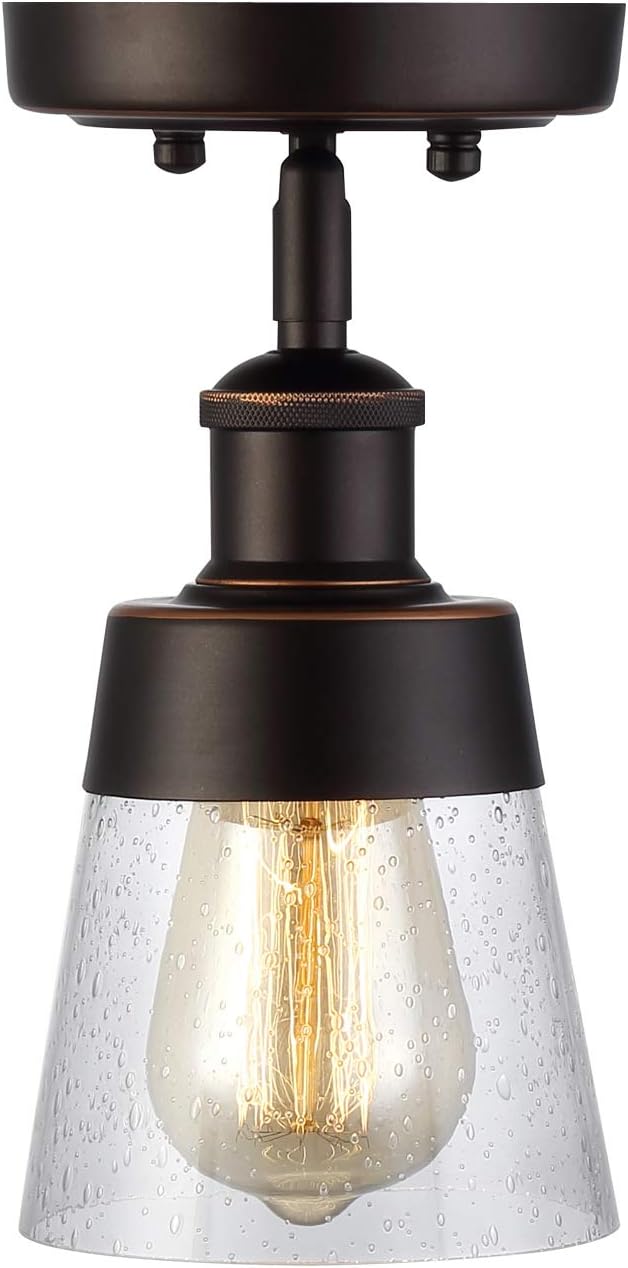 Rustic Glass Flush Mount Light Fixture Mini Clear Seeded Glass Shade Semi Flush Mount Ceiling Light