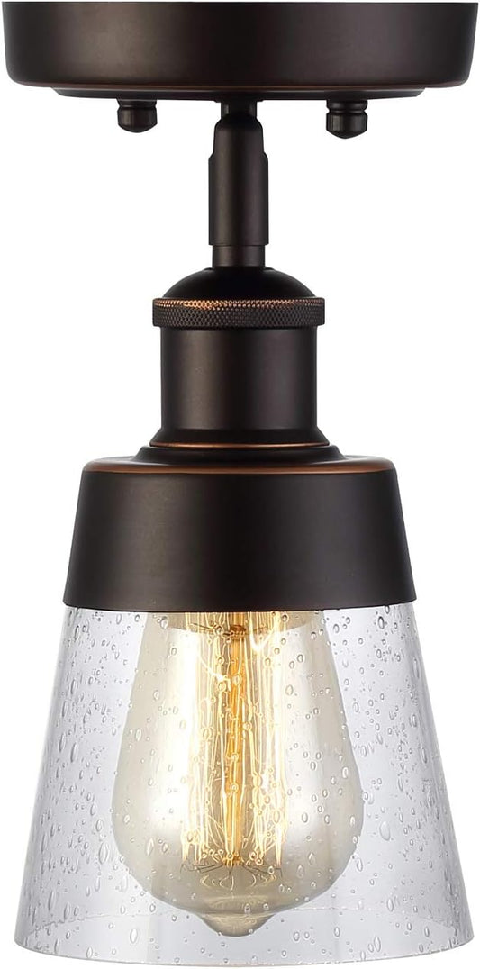 Rustic Glass Flush Mount Light Fixture Mini Clear Seeded Glass Shade Semi Flush Mount Ceiling Light