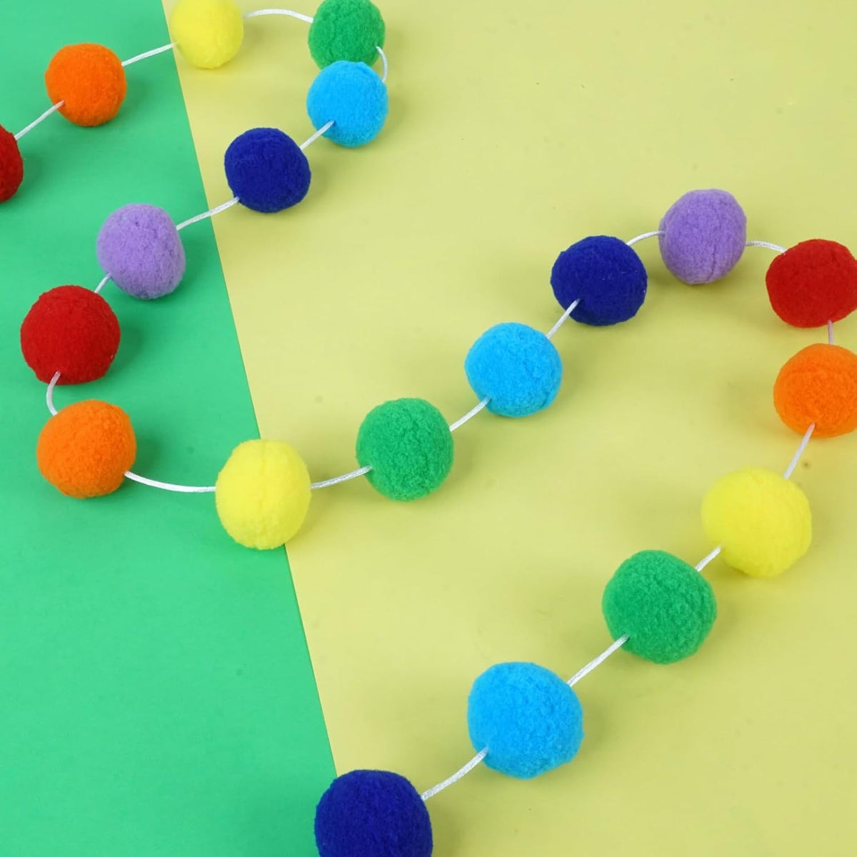 TBD Decor 2pk Rainbow Color Pom Pom Garland 13FT Colorful Large Felt Ball Garland for Mantle,Indoor