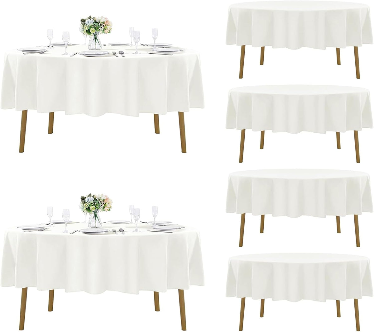Fokitut 6 Pack Round Tablecloth, 90 Inch, Stain Resistant and Wrinkle Polyester Table Cloth, Fabric