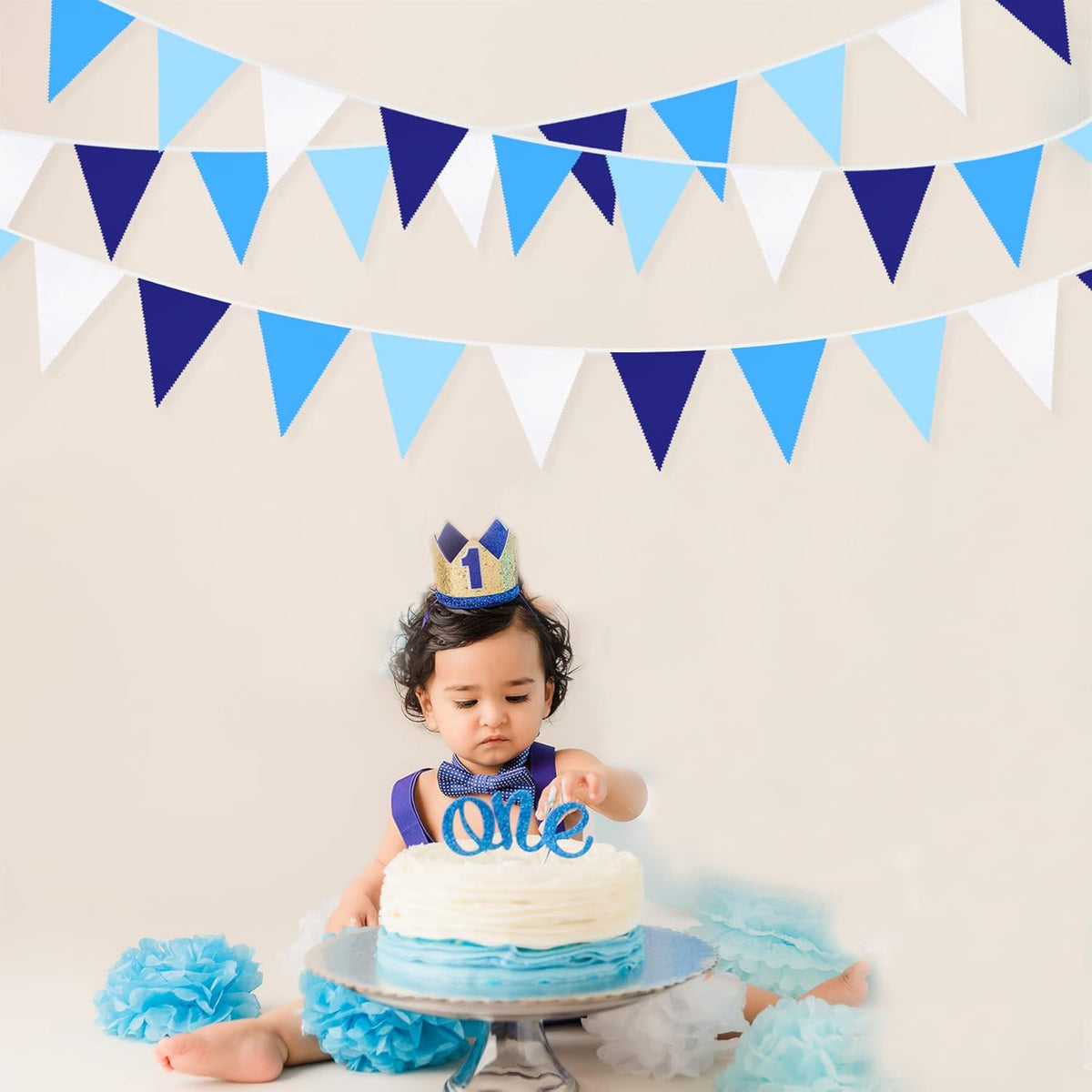 10M/32Ft Royal Blue Party Decorations Triangle Flag Pennant Bunting Fabric Garland for Wedding