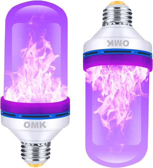 OMK 【Upgraded】 Purple LED Flame Light Bulbs - Flickering Light Bulbs with Gravity Sensing, E26 Base