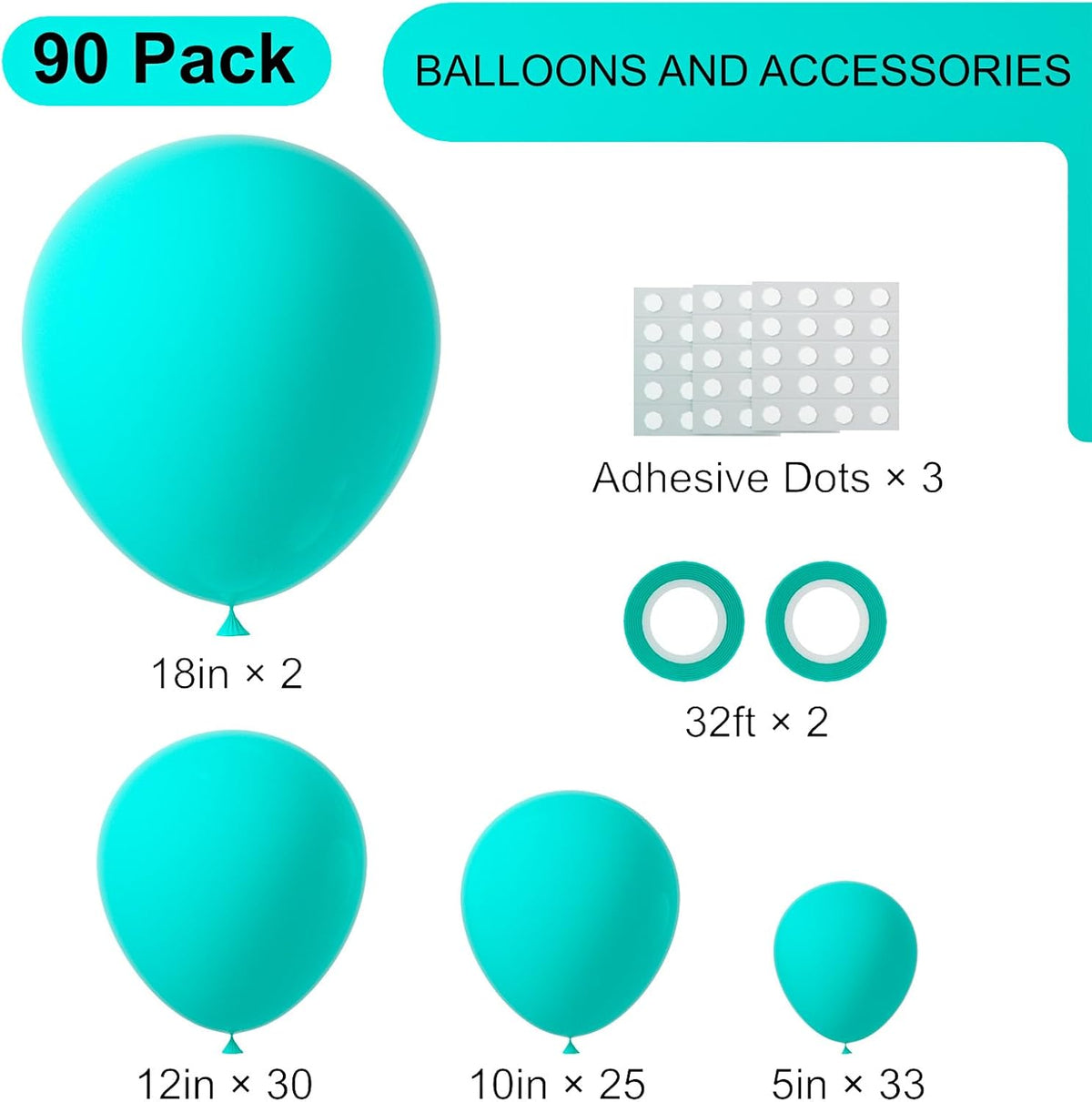 90pack Teal Balloons Different Size 18/12/10/5 Inch Teal Balloon Garland Arch Kit for Graduation