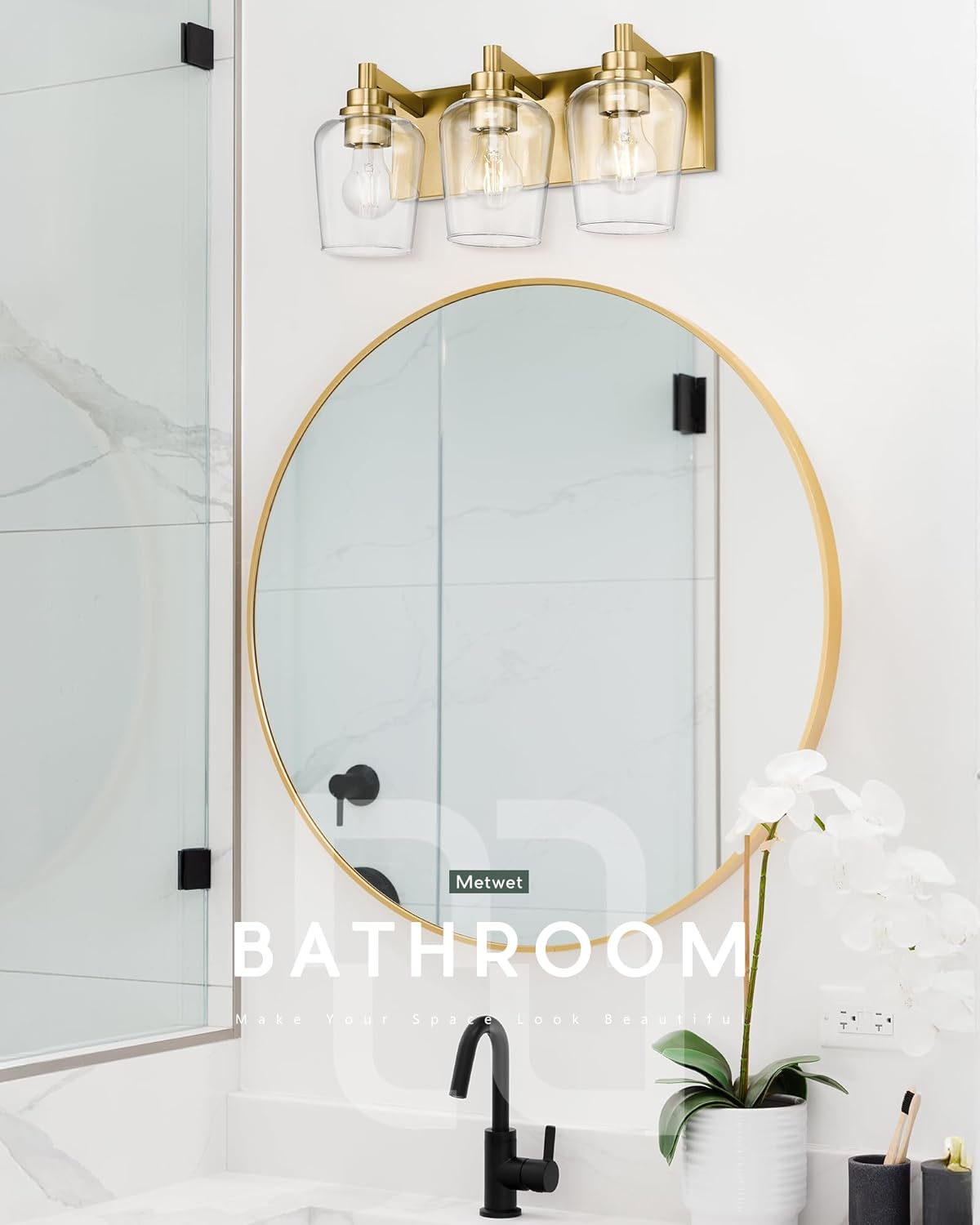 Bathroom Light Fixtures, 3-Light Modern Vanity Light with Clear Glass Wine Glass-Shaped Shade