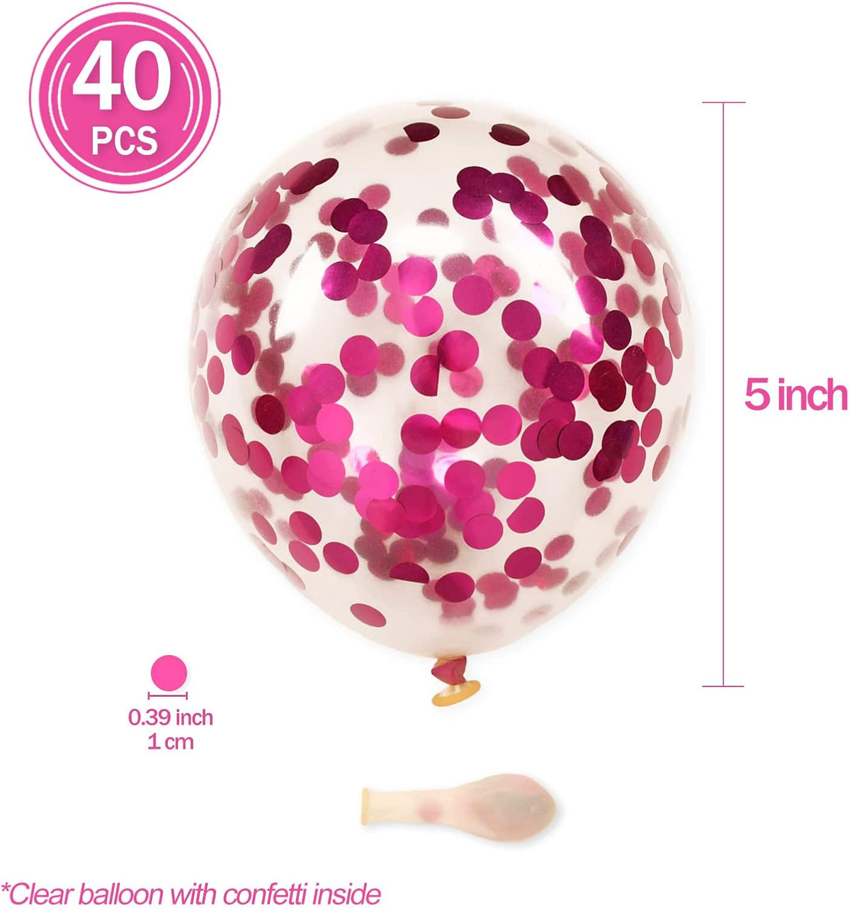 Hot Pink Confetti Balloons, 40 Pcs 5 Inch Clear Balloons with Confetti Inside for Graduation