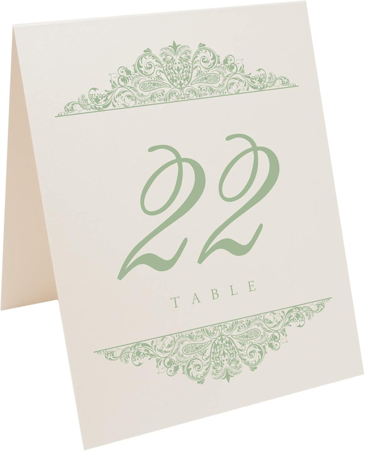 Paisley Wedding Table Numbers (Select Color/Quantity), Champagne, Sage, 1-80, Double Sided, Tent or
