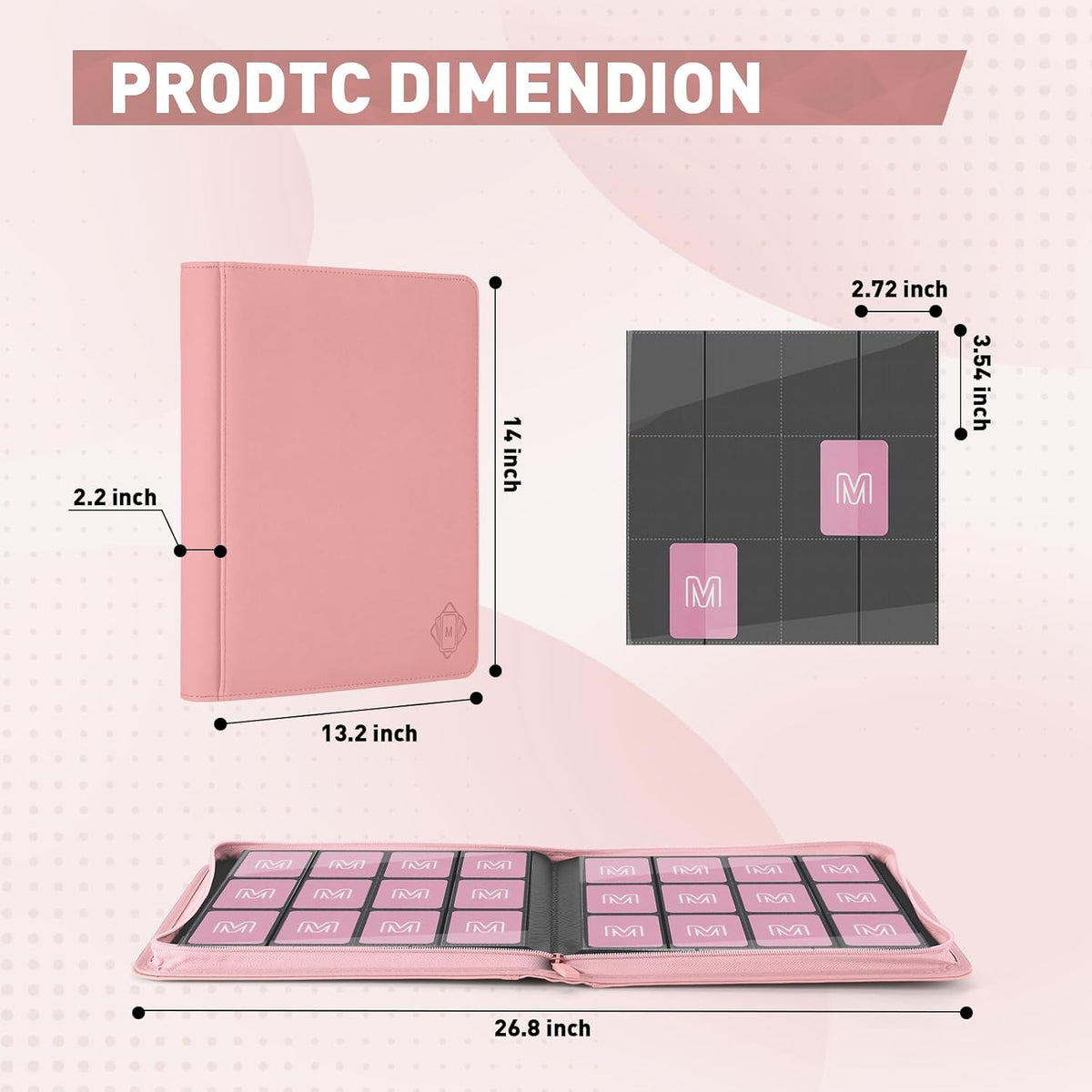 Premium Card Binder 12 Pocket for 720 Pockets Trading Card Binder, PU Zipper Card Collection Album