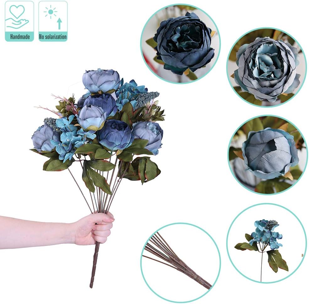 Kimura's Cabin Fake Peonies 2Bouquets Faux Silk Flower Vintage Artificial Peony Face Flowers
