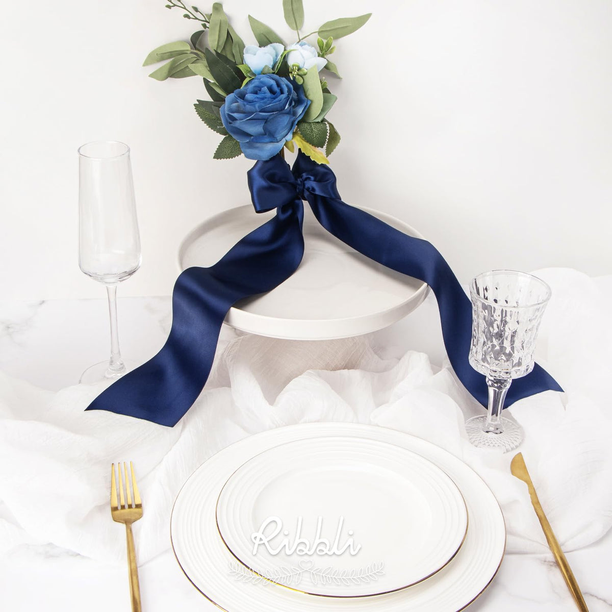 Ribbli Navy Double Faced Satin Ribbon, 3” x Continuous 10 Yards,Use for Bows Bouquet,Gift