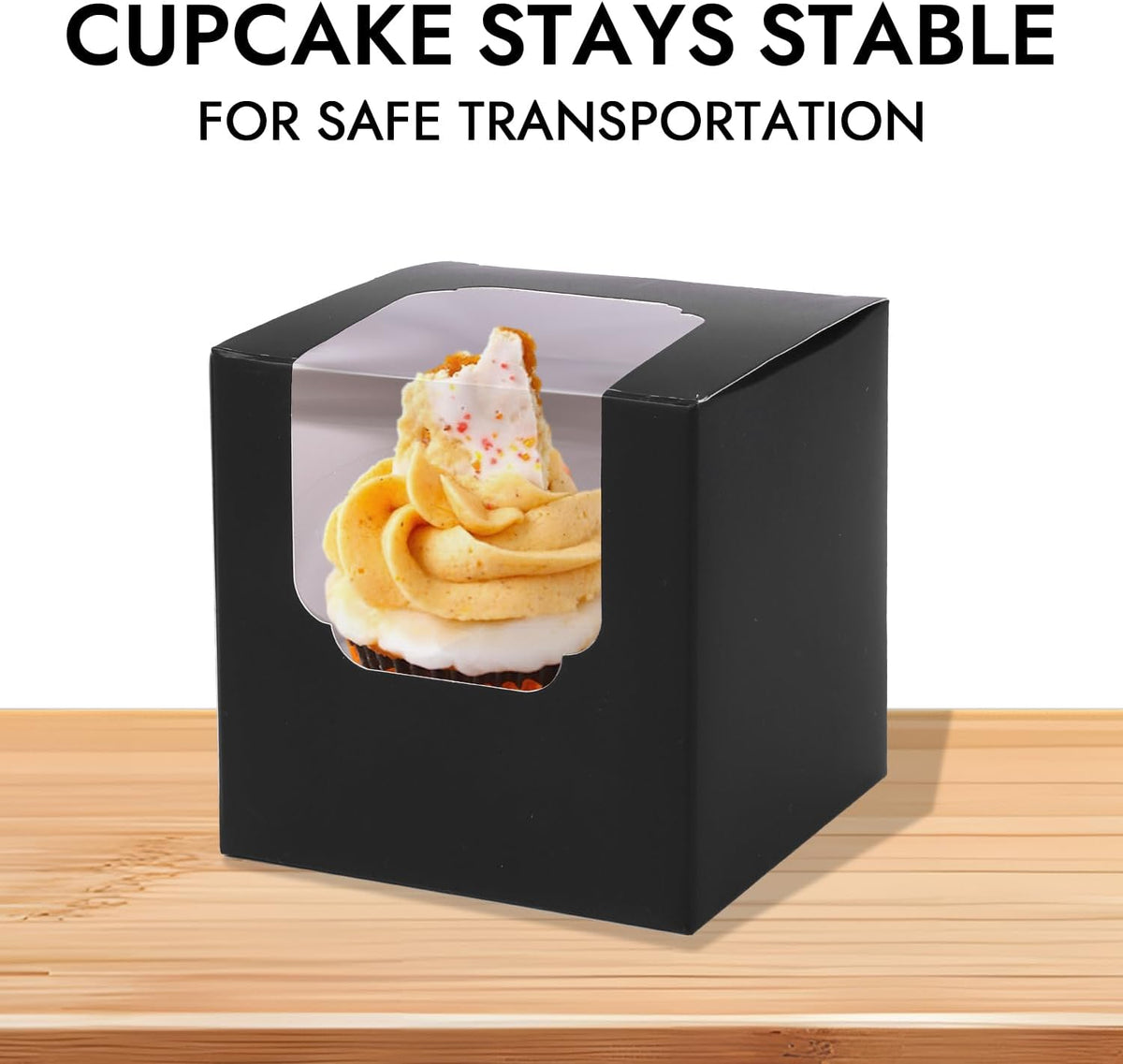 JCD 120 Boxes+120 Inserts Black Cupcake Boxes Individual Cupcake Container 3.5" x 3.5" x 3.5"