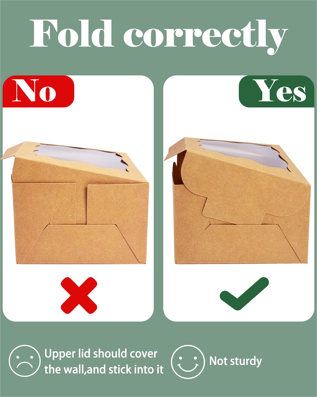Bakepacker 60pcs Kraft Bakery Boxes with Window 6x6x3 inches Thick & Sturdy Macaroon Pastry Boxes