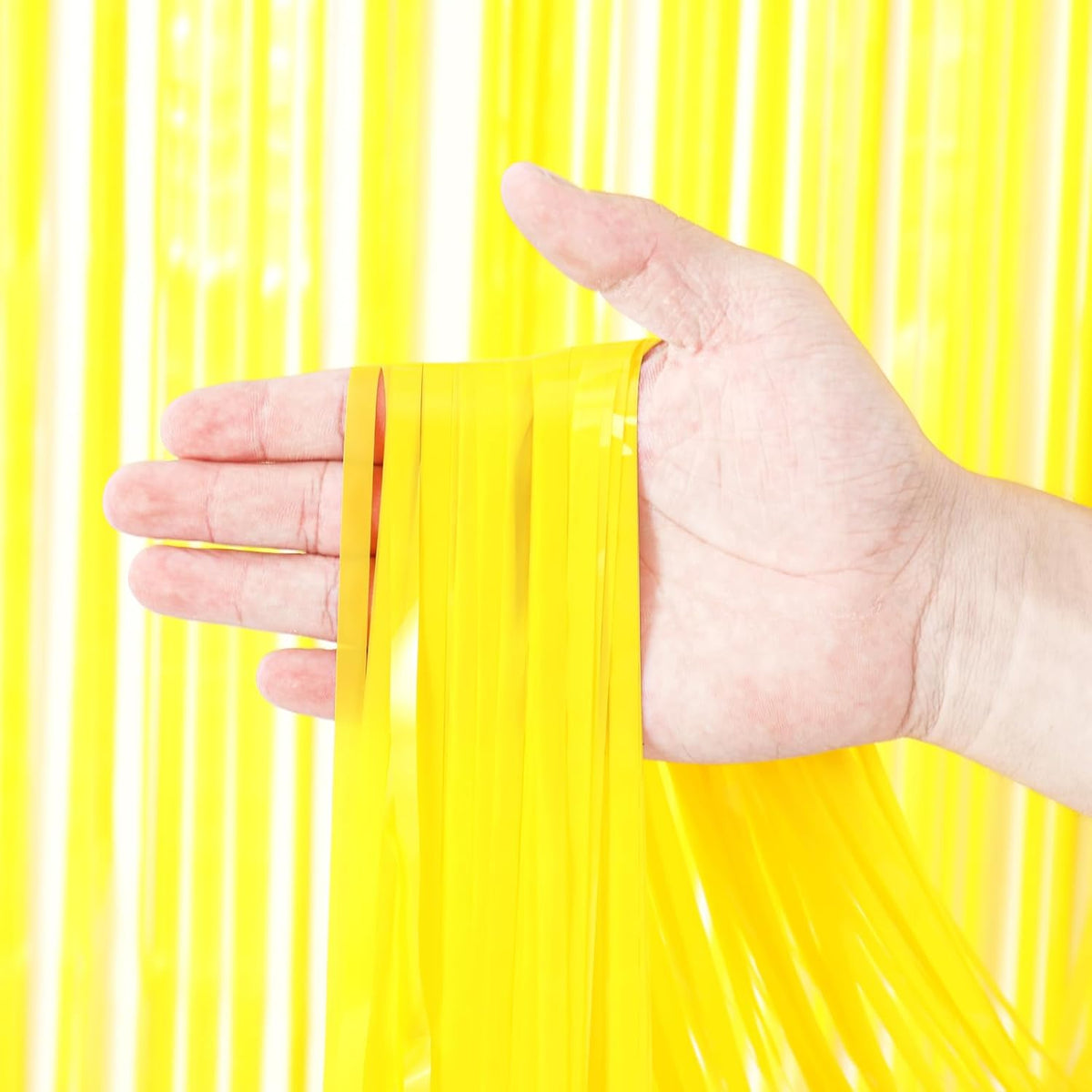 2 Pack Pastel Yellow Tinsel Foil Fringe Curtains, Yellow Party Decorations, Metallic Tinsel Party