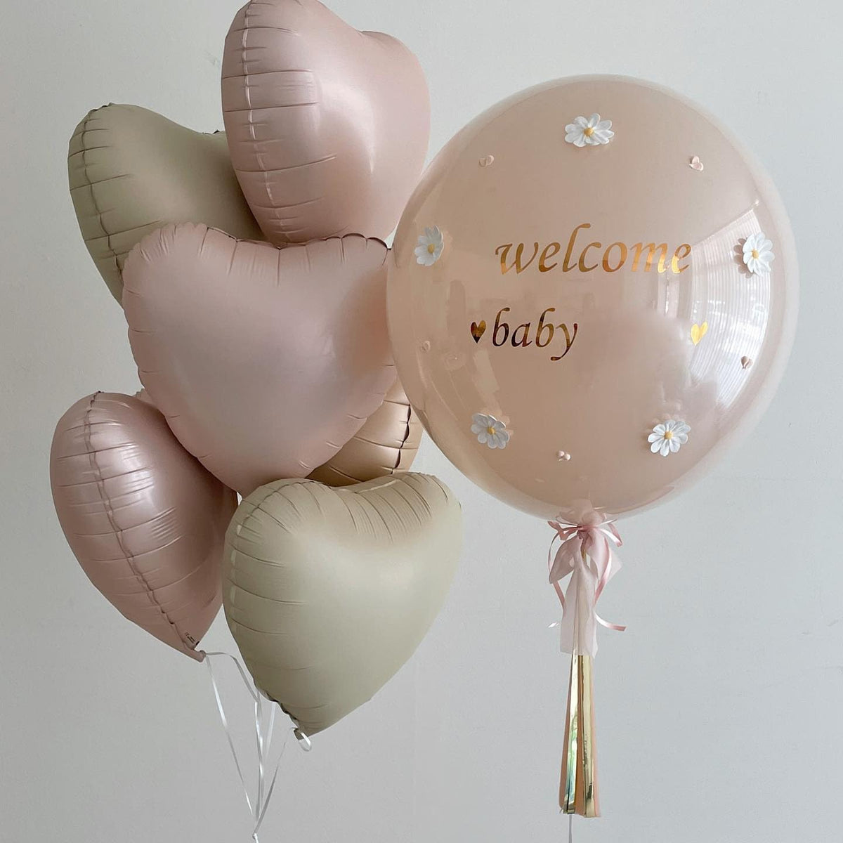 Pink White Heart Balloons,10Pcs Cream Baby Pink Foil Heart Shaped Balloons,18Inch Sand White Helium