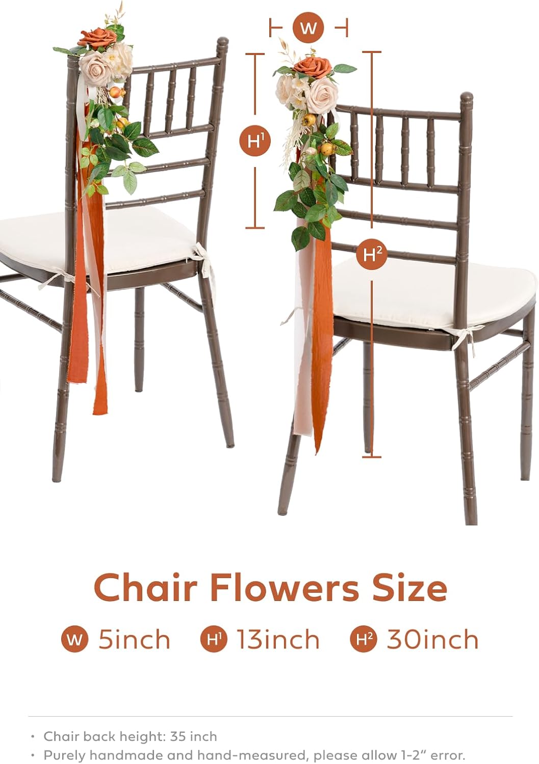 Ling's Moment 8 Wedding Artificial Aisle Pew Flowers Chair Decorations Arrangements With Chiffon