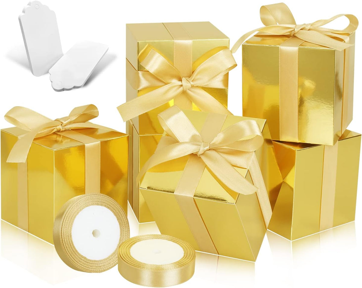 100 Pack Small Gift Boxes, 4x4x4 Inches Favor Boxes Gold Paper Gift Boxes with Lids for Presents