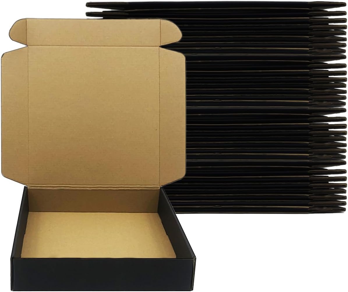 24 Pack 10 x 10x 2 Inches Shipping Boxes，Black 3 Layers Corrugated Cardboard Box, Mailer Boxes for