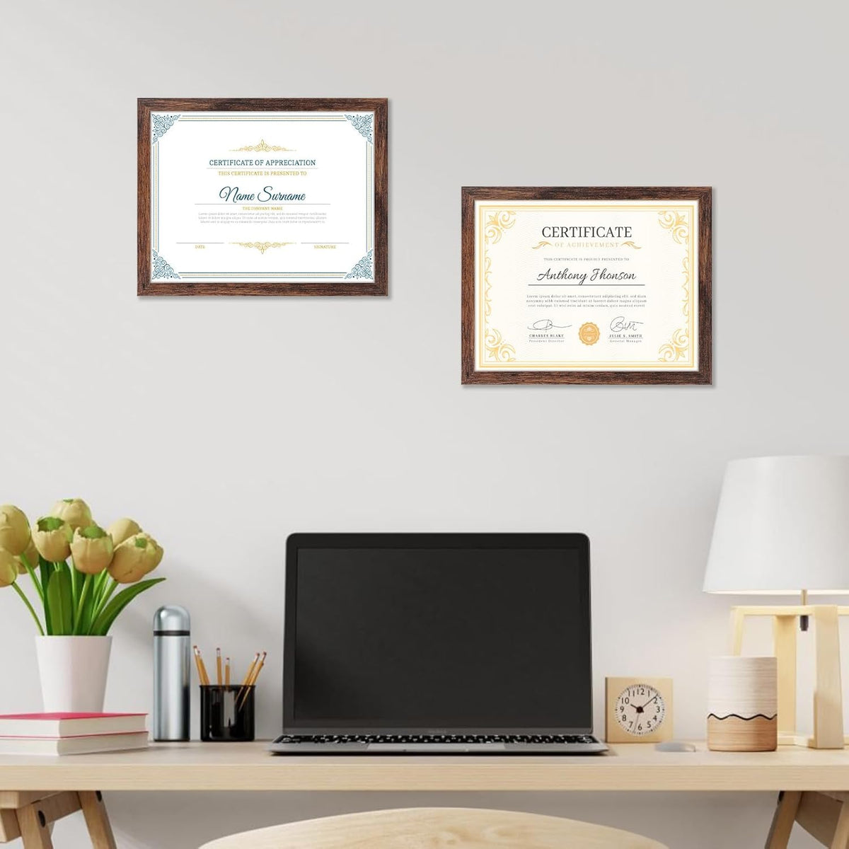 PETAFLOP Wooden Bulk 8.5x11 Picture Frame Set of 18, Rustic Brown Certificate Frames Fits 8.5 by 11