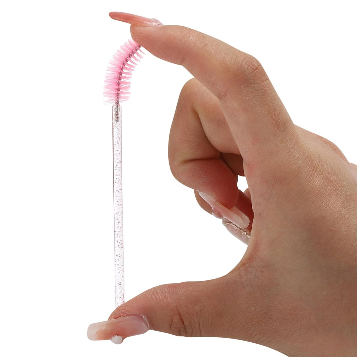 100 Pcs Disposable Mascara Wands, Crystal Eyebrow Spoolies Brush for Eyelash Extensions, Pink Lash
