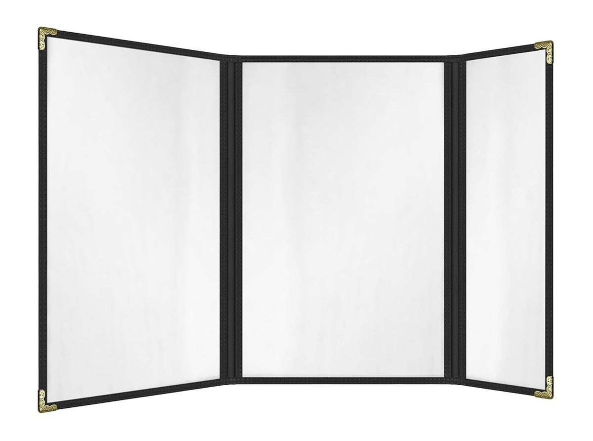 Goodsmart Restaurant Menu Covers – 25 Pack Black 6 Views Trifold, Side-Loading Menu Holders, Vinyl