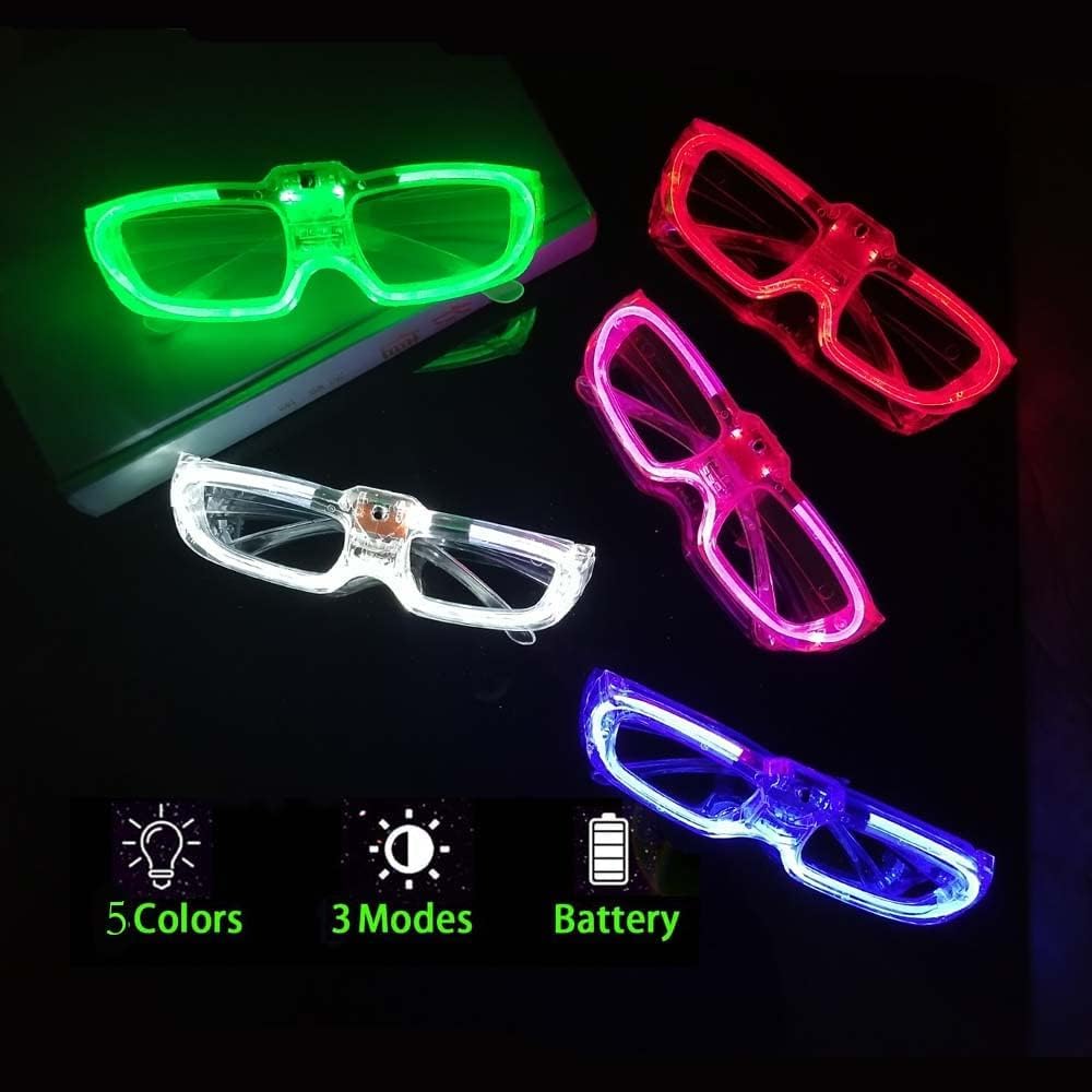 50 Packs LED Glasses Mardi Gras Party Supplies ,5 Neon Colors,3 Light Modes Light up Glow Sticks