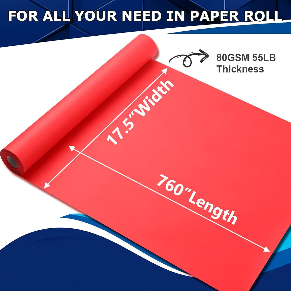 Vanhench Red Wrapping Paper Roll 17.5" x 760" (63') for Women Men Kids Girls, Solid Color Art Kraft