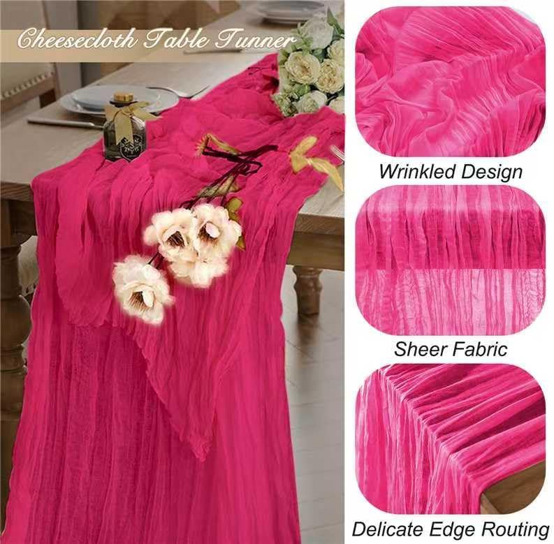 8 Pack Hot Pink 10 Ft Cheesecloth Table Runner 35x120 Inch Boho Wrinkled Sheer Romantic Gauze Decor