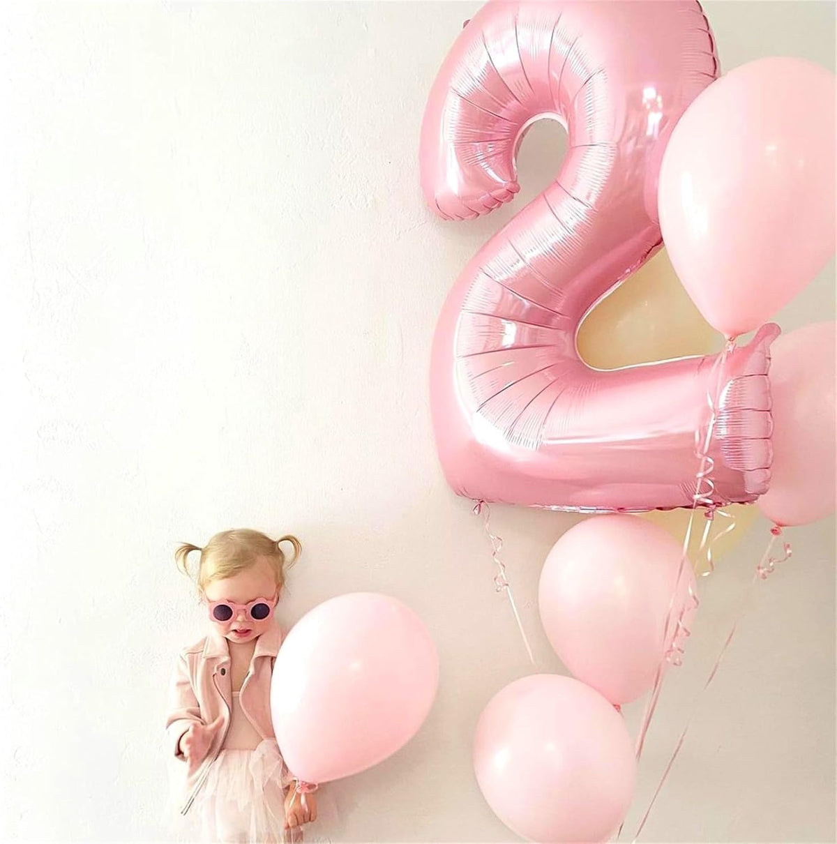 40 Inch Balloon Number 2 Pastel Pink, Large Foil Light Pink Number Balloons Set 0-9 for Girls