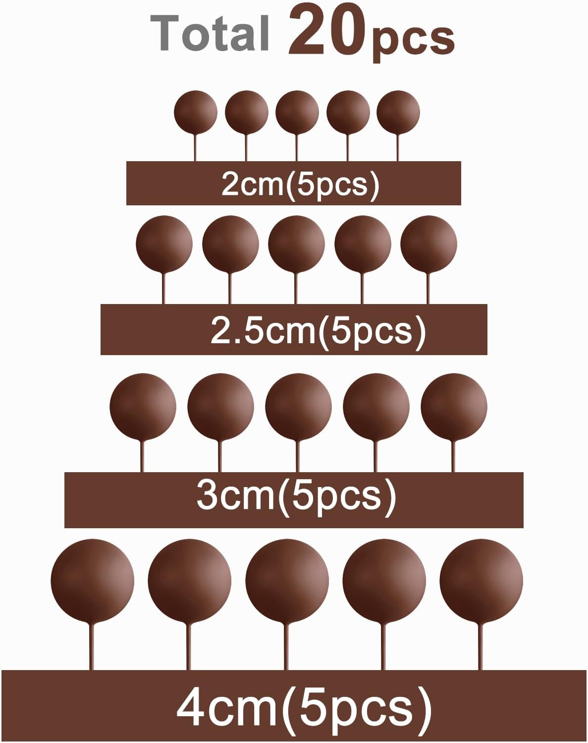 ASTARON 20 Pcs Ball Cake Topper Decorations Mini Balloons Cake Topper Sticks Brown Balls Cake Picks