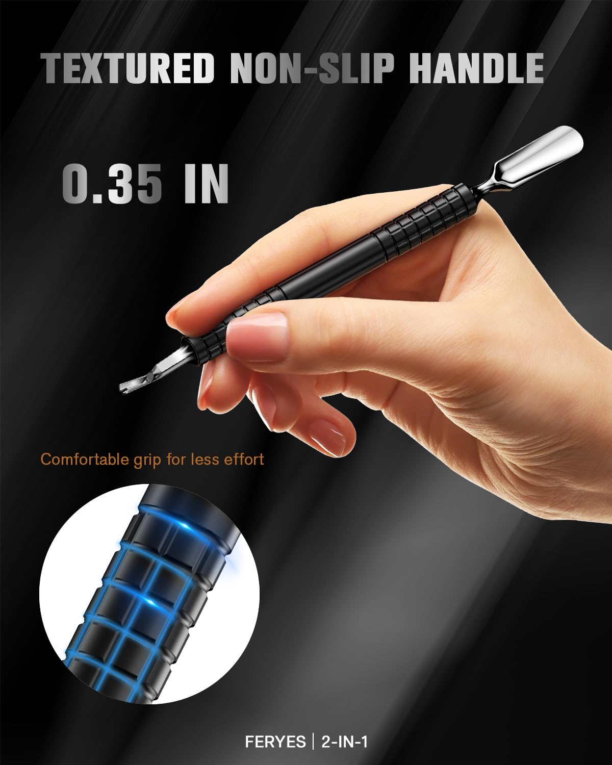 FERYES Cuticle Pusher with Fork, 2-in-1 Cuticle Remover Tool, Upgraded Stainless Steel Cuticle