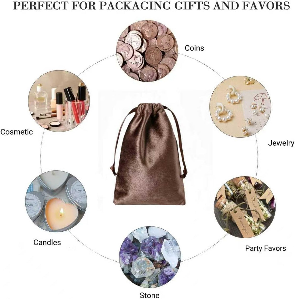QIANF 12pcs Brown Velvet Drawstring Bags 4x6 inches Glossy Small Velvet Cloth Gift Bags Jewelry