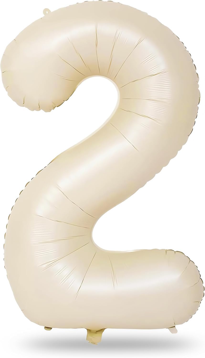 Cream 2 Balloons, 40 Inch Giant Helium Foil Number 0-9 Beige 2th Birthday Balloon for Boys Girls