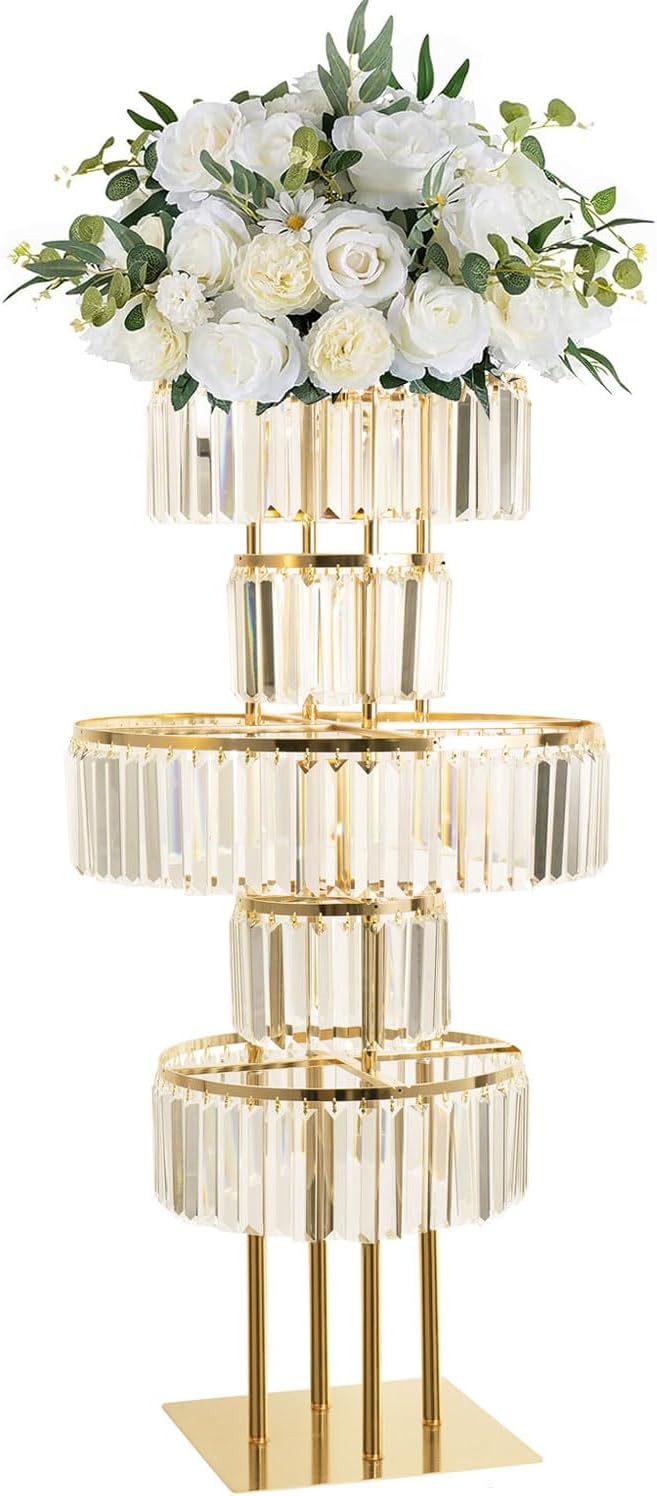 Gold Crystal Vases for Centerpieces, 47.2in Metal Pedestal Stands for Table Chandelier Centerpiece