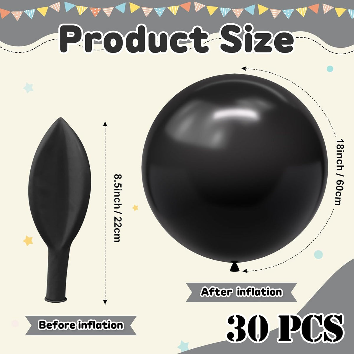30 pcs Black Balloons 18 Inch - Large Thick Latex Balloon for Birthday Bridal Shower Wedding Party